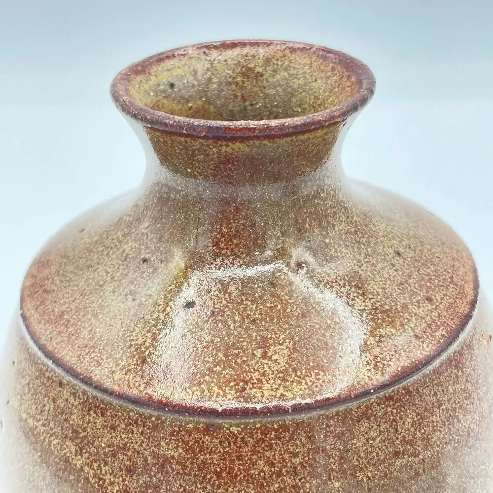 intage Signed Studio Pottery Bud Vase - Hand Thrown Speckled Earth Tone